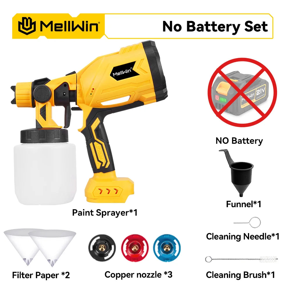 MELLWIN 1000ML Cordless Electric Paint Spray Gun Portable HVLP Paint Sprayer Car Furniture Sprayer For Makita 18V Battery Pin - Limetastore