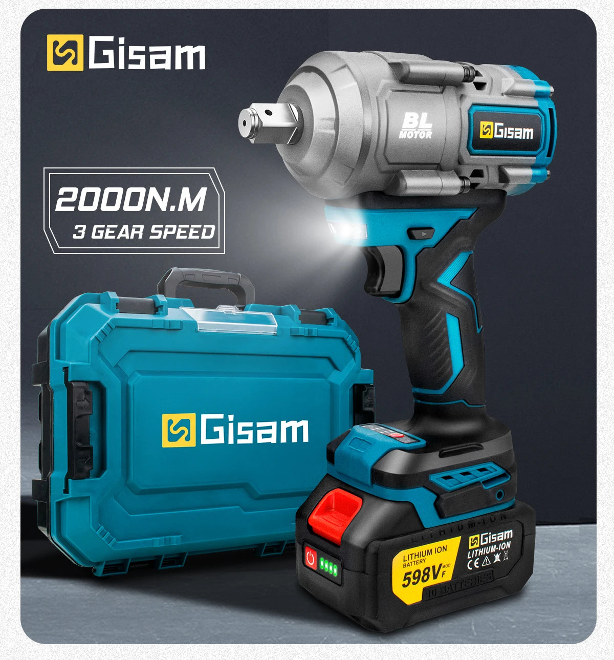 Gisam 2000N.m Brushless Impact Wrench 1/2"