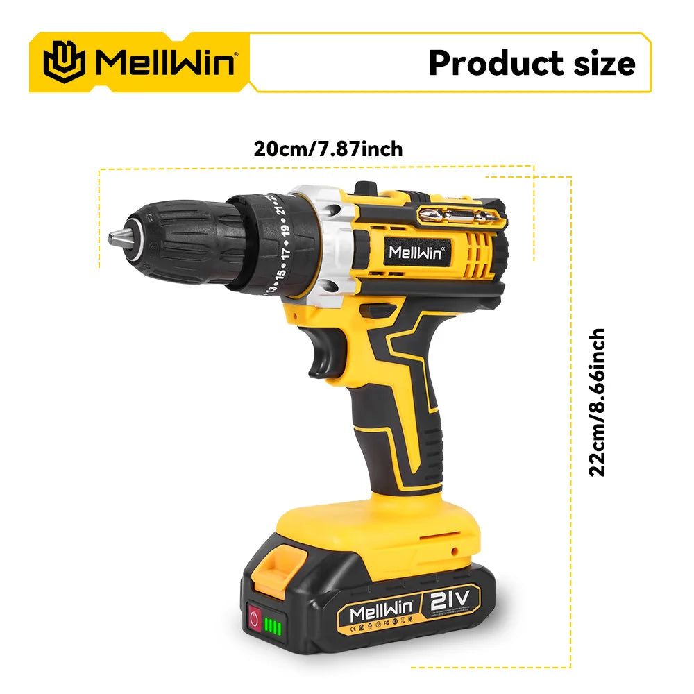 MELLWIN 25+3 Torque Electric Impact Drill 2 Speed Adjustable Cordless Electric Screwdriver Power Tool For Makita 18V Battery Pin - Limetastore