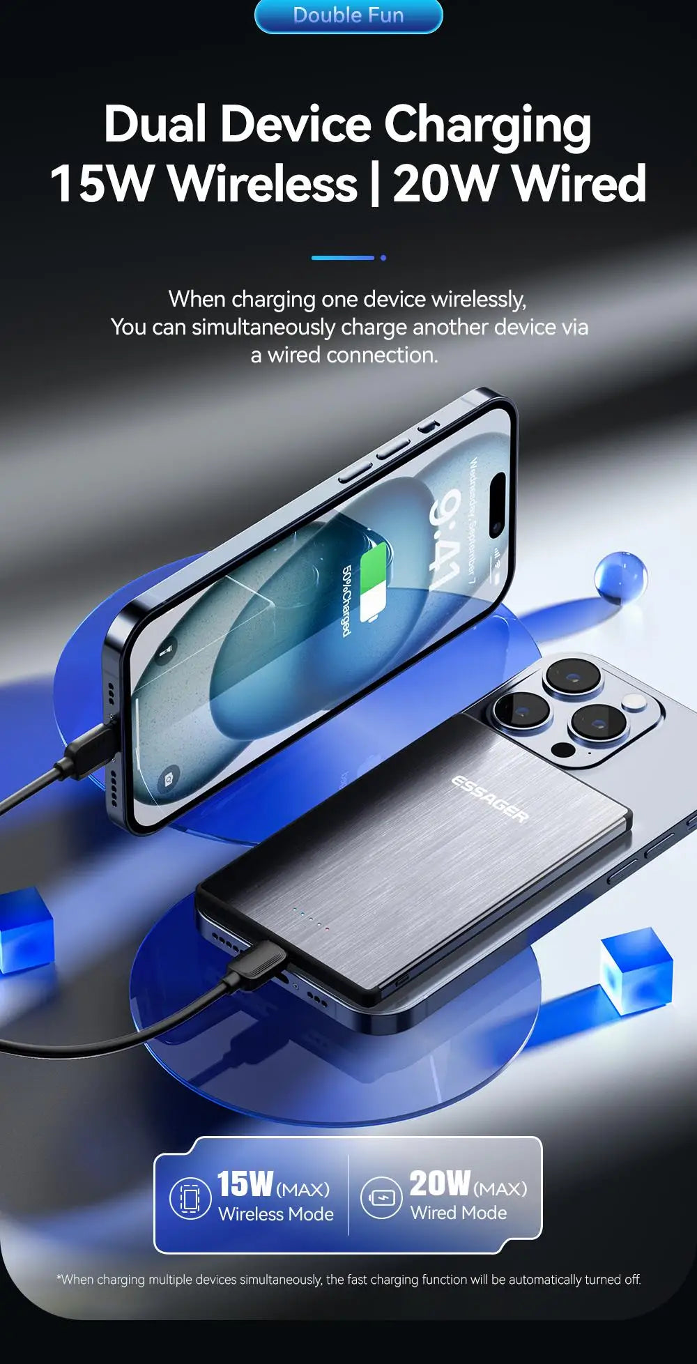 ESSAGER 20W Magnetic Wireless Charging Bank 5000mAh Thin MagSafe