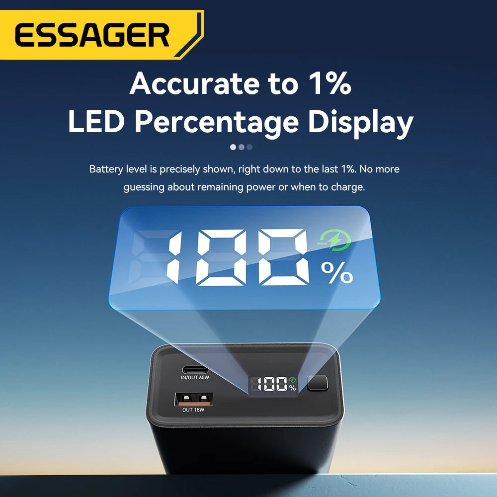 ESSAGER 20000mAh Power Bank 65W PD Fast Charging Portable