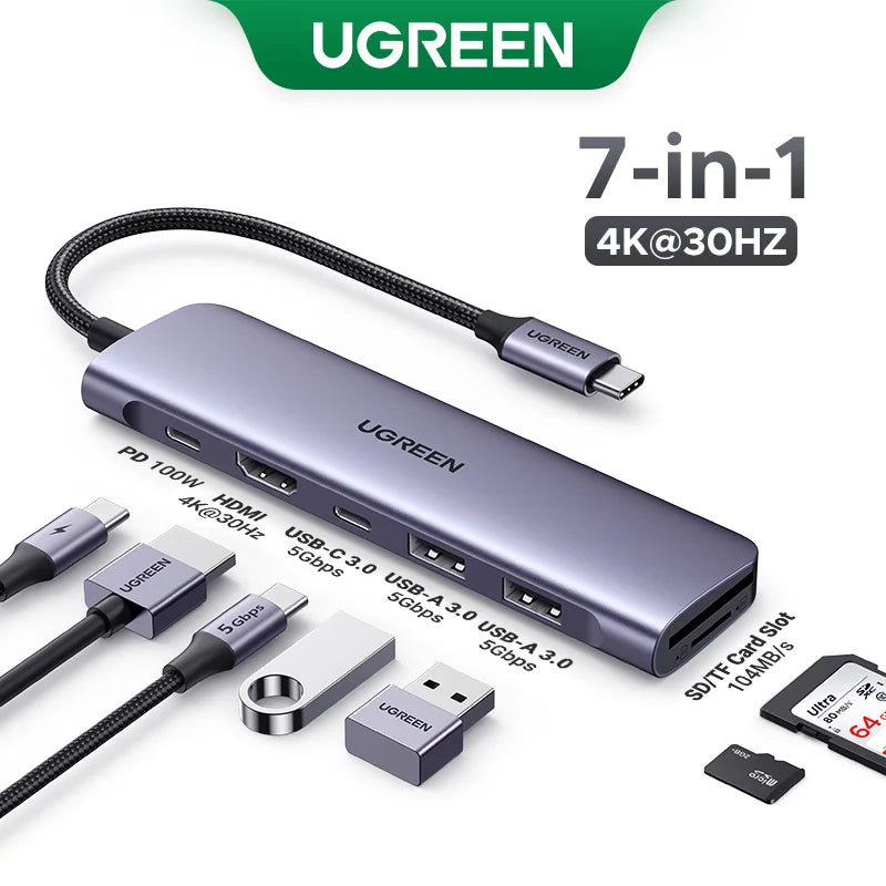 UGREEN 7‑in‑1 USB‑C Hub with 4K60Hz HDMI, PD100W, USB‑C & Dual USB‑A