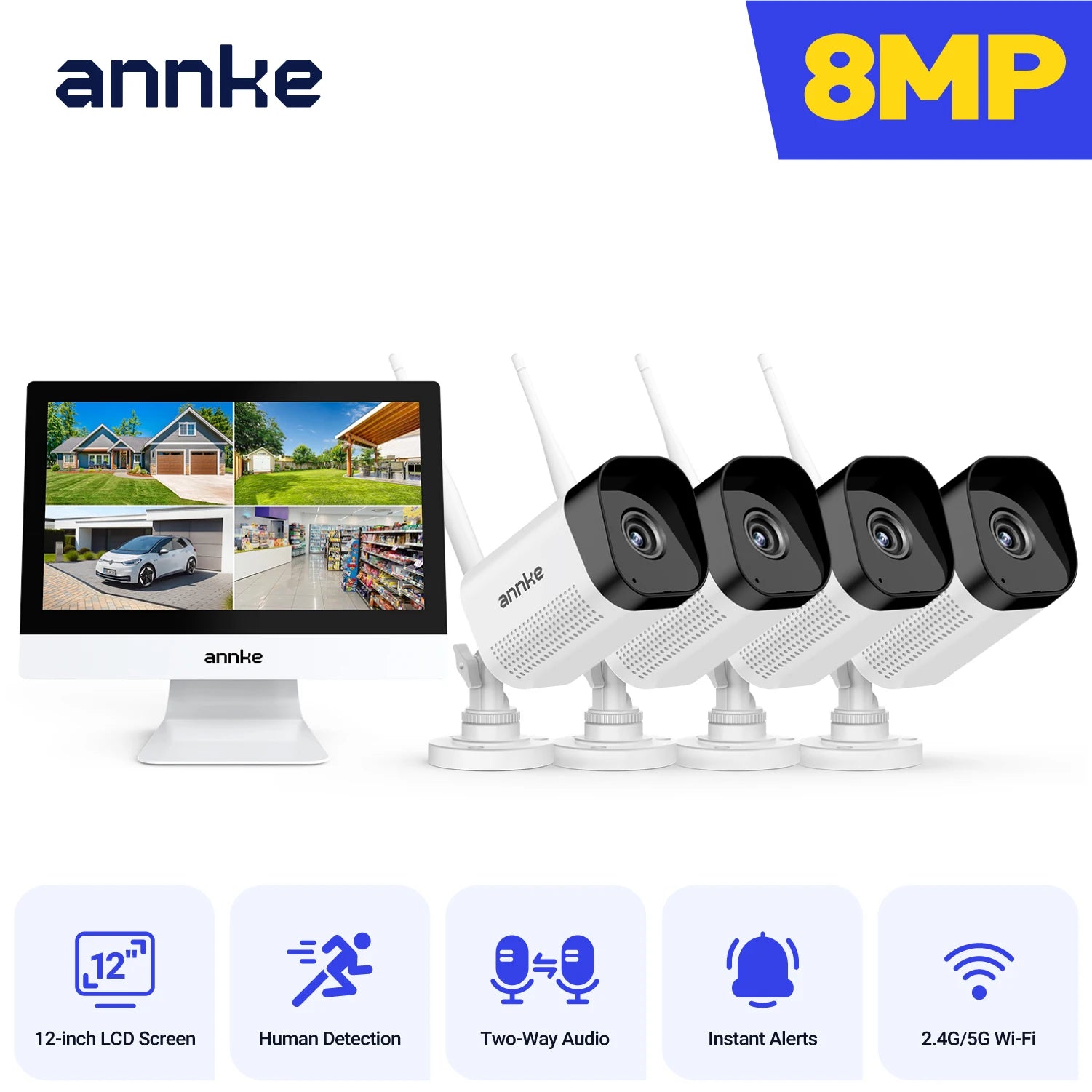 ANNKE 8MP 4K Wireless CCTV System | 10CH NVR, Dual‑Band WiFi, Two‑Way Audio, IR Night Vision