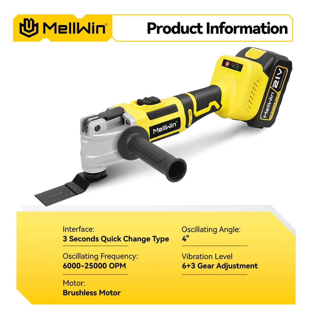 MELLWIN Brushless Oscillating Multi Function Tool Electric Saw Polisher woodworking Cutting Tool For Makita 18V Battery Pin - Limetastore