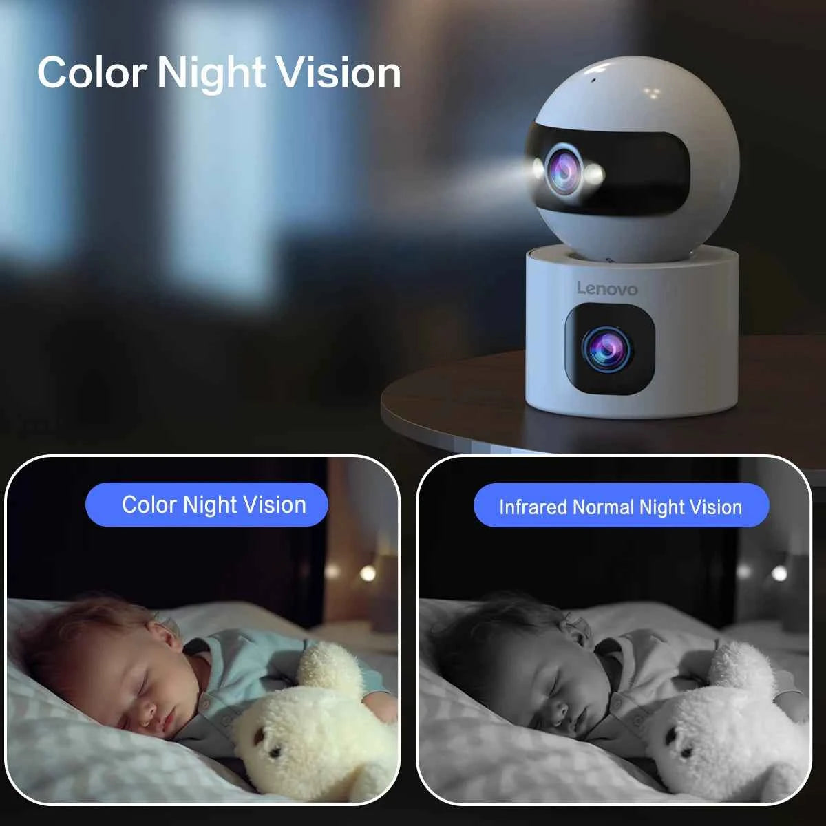 Lenovo 4K PTZ WiFi Camera Dual Lens Home Indoor CCTV Surveillance Camera Auto Tracking Security Protection Smart Baby Monitor - Limetastore
