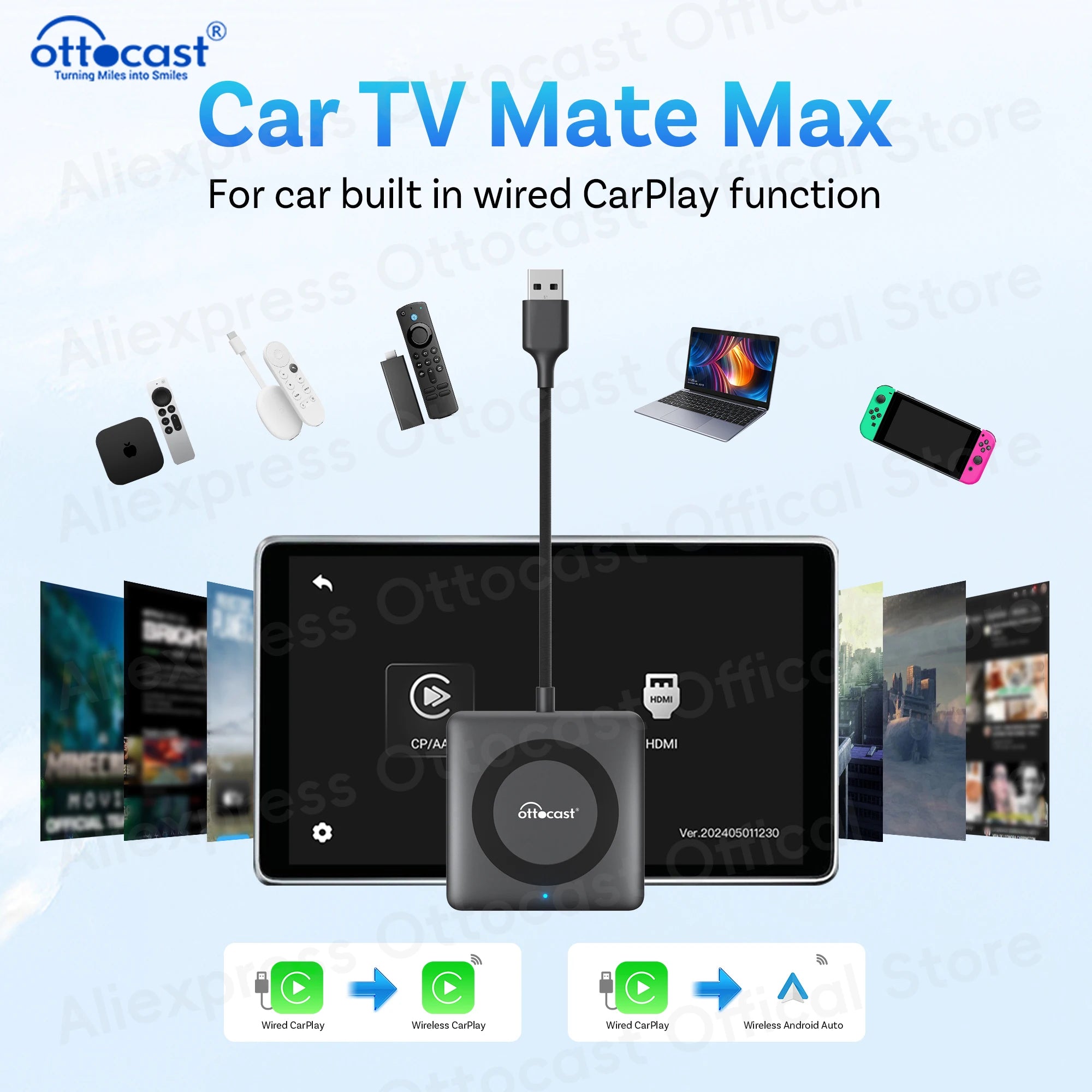 OTTOCAST Car TV Mate Max C4 Wireless CarPlay HDMI Adapter