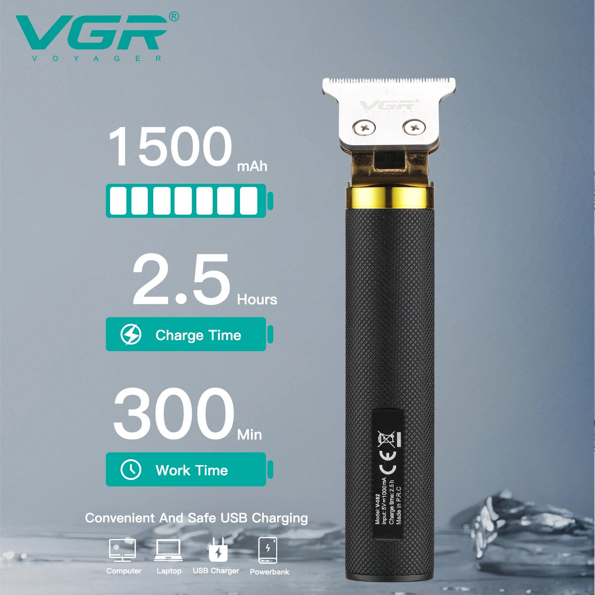VGR Professional Hair Clipper T9 Hair Cutting Machine Cordless Haircut Machine Rechargeable Bald Barber Trimmer for Men V-082