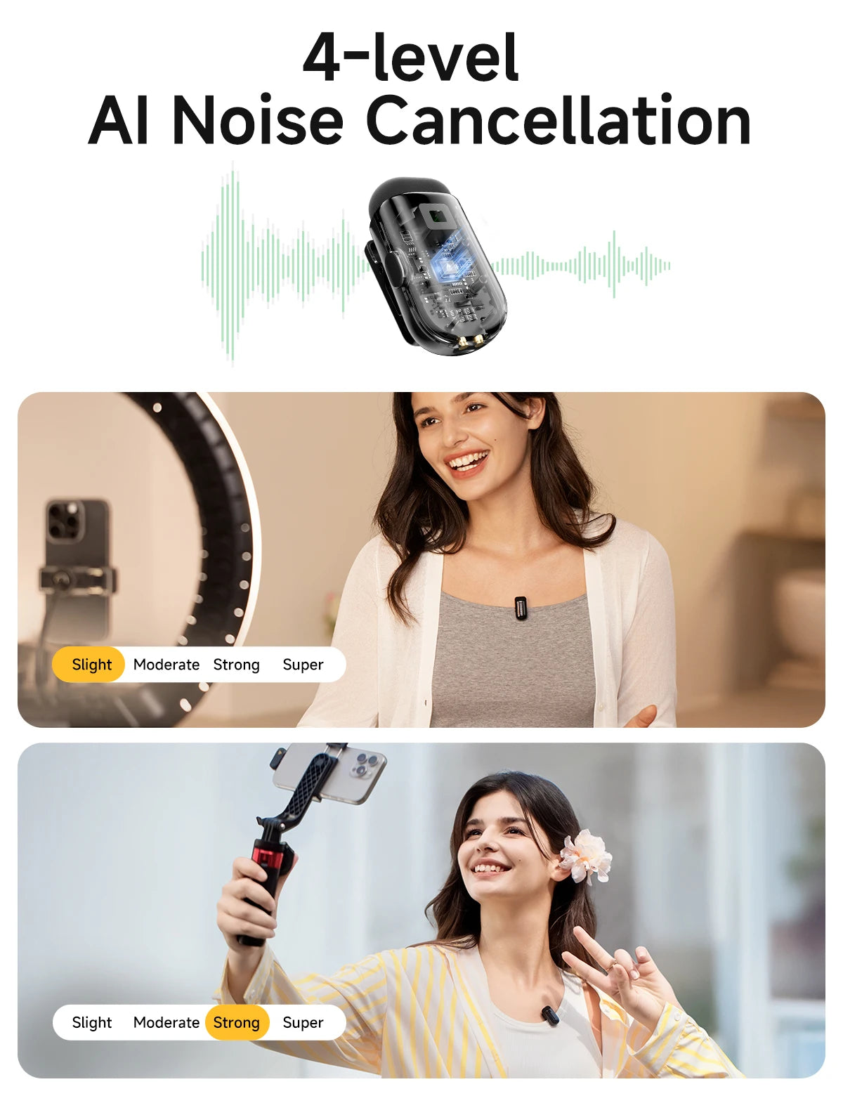 Maono T1mini – Wireless Lapel Microphone for Phones | Noise‑Cancellation, Auto‑Clipping & App Control for Professional Audio/Video Recording