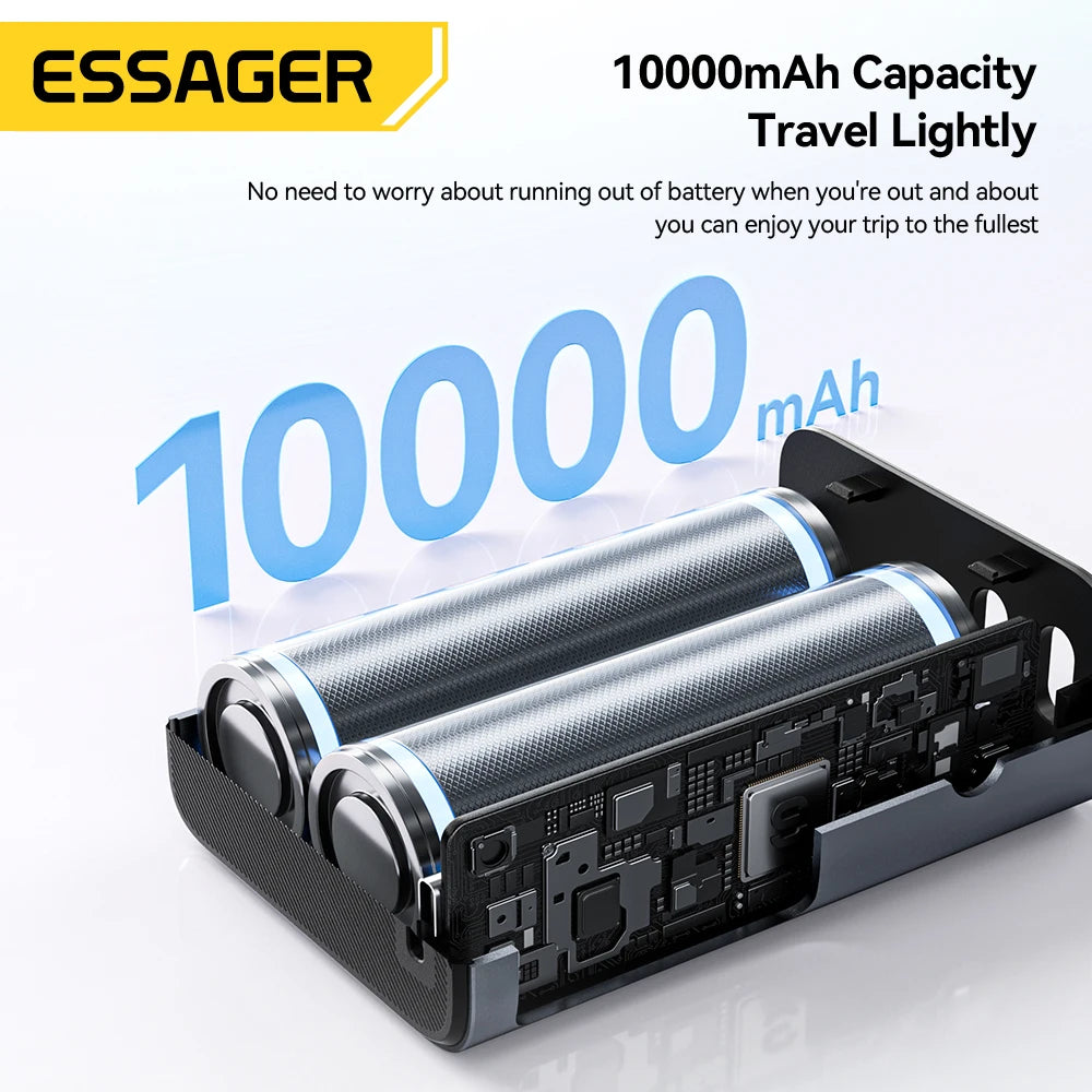 ESSAGER 45W Power Bank 10000mAh with Built-in USB-C Cable