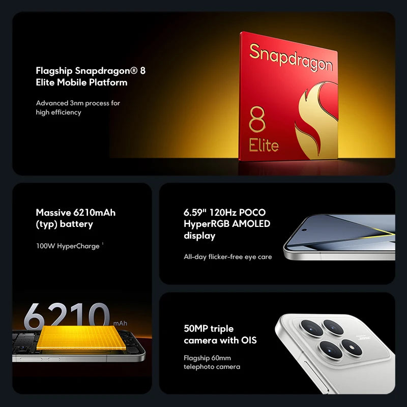 POCO F8 Pro 5G Global Version Smartphone Snapdragon® 8 Elite 6.59" 120Hz AMOLED Display 6210mAh  50MP Camera 100W Charge NFC - Limetastore