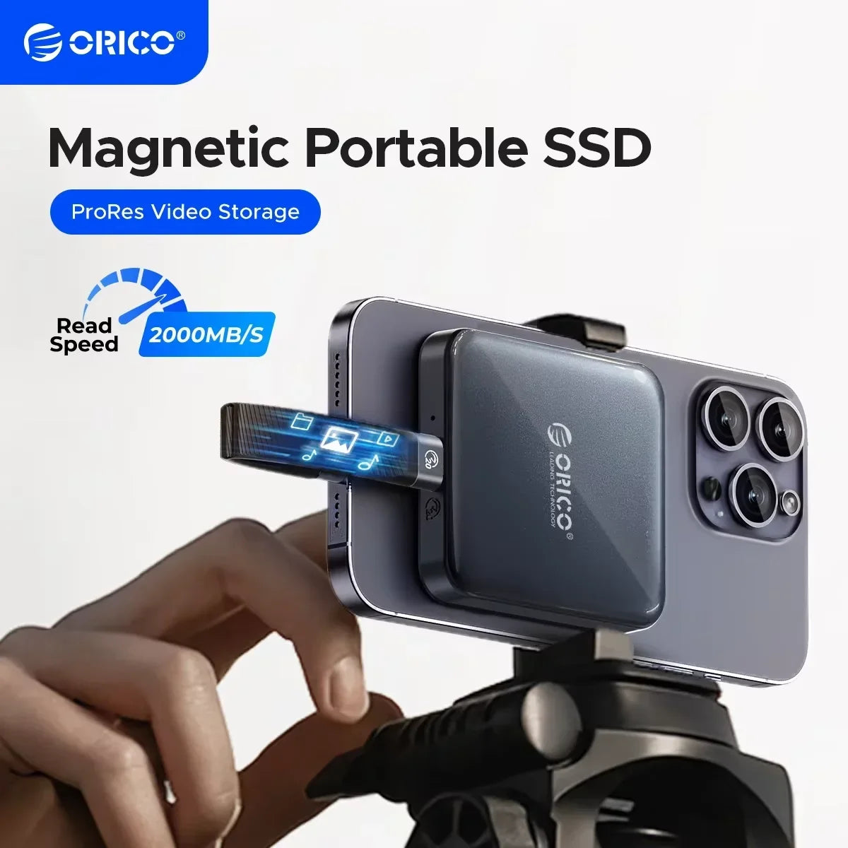 ORICO Magnetic Portable SSD USB3.2 20Gbps Supports 4K ProRes Video Recording for iPhone 15 Pro Series External Solid State Drive