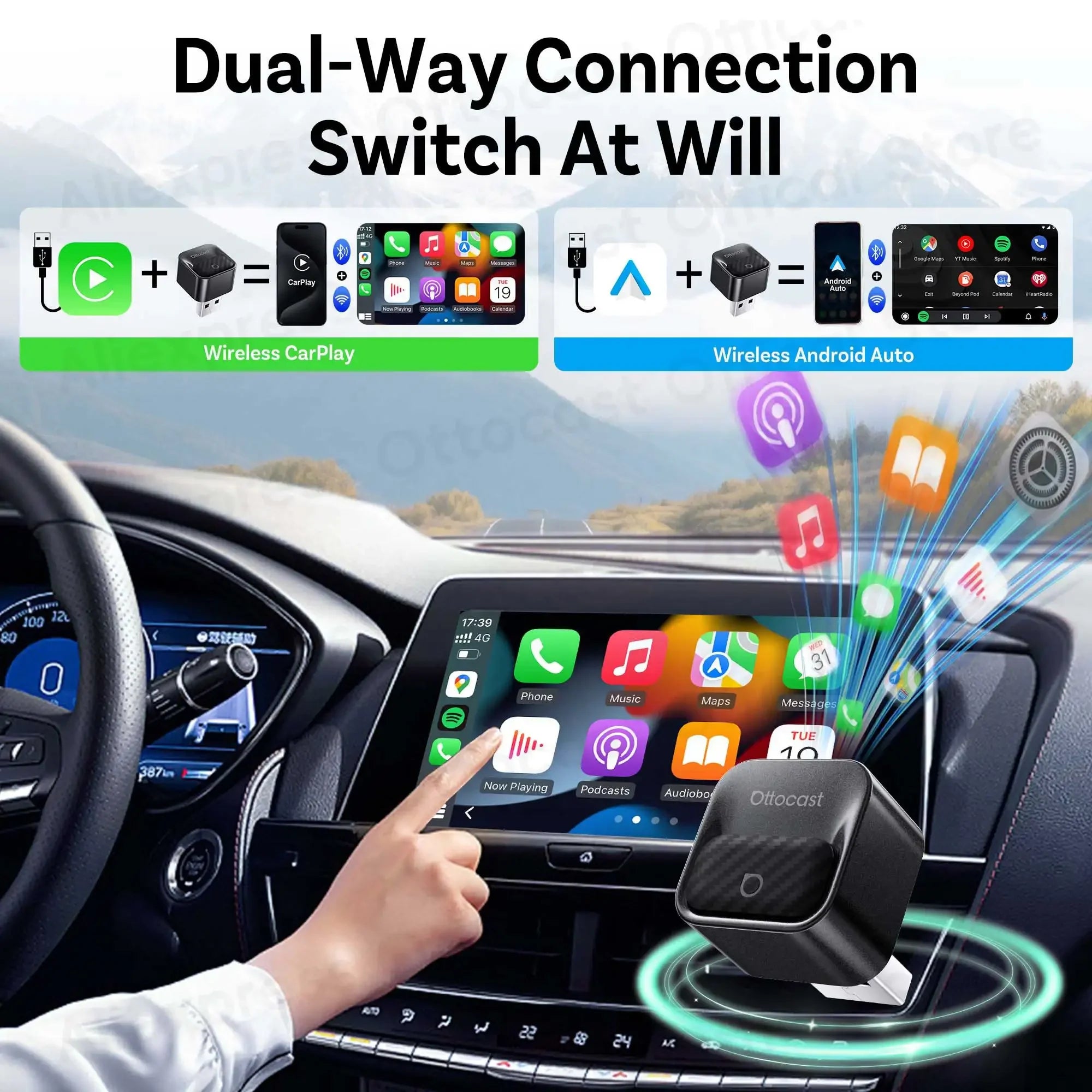 OTTOCAST Mini Core Wireless CarPlay & Android Auto Adapter
