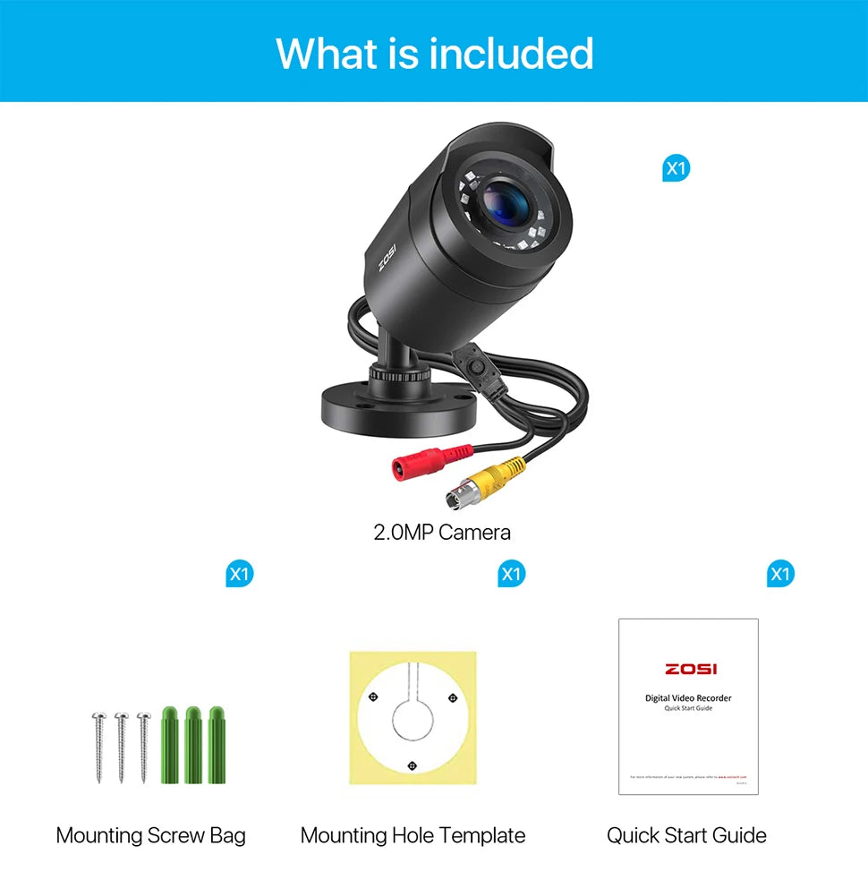 ZOSI 1080p 4‑in‑1 Security Camera – 2MP Outdoor Waterproof CCTV with 3.6mm Lens, 24 IR LEDs & 80ft Night Vision
