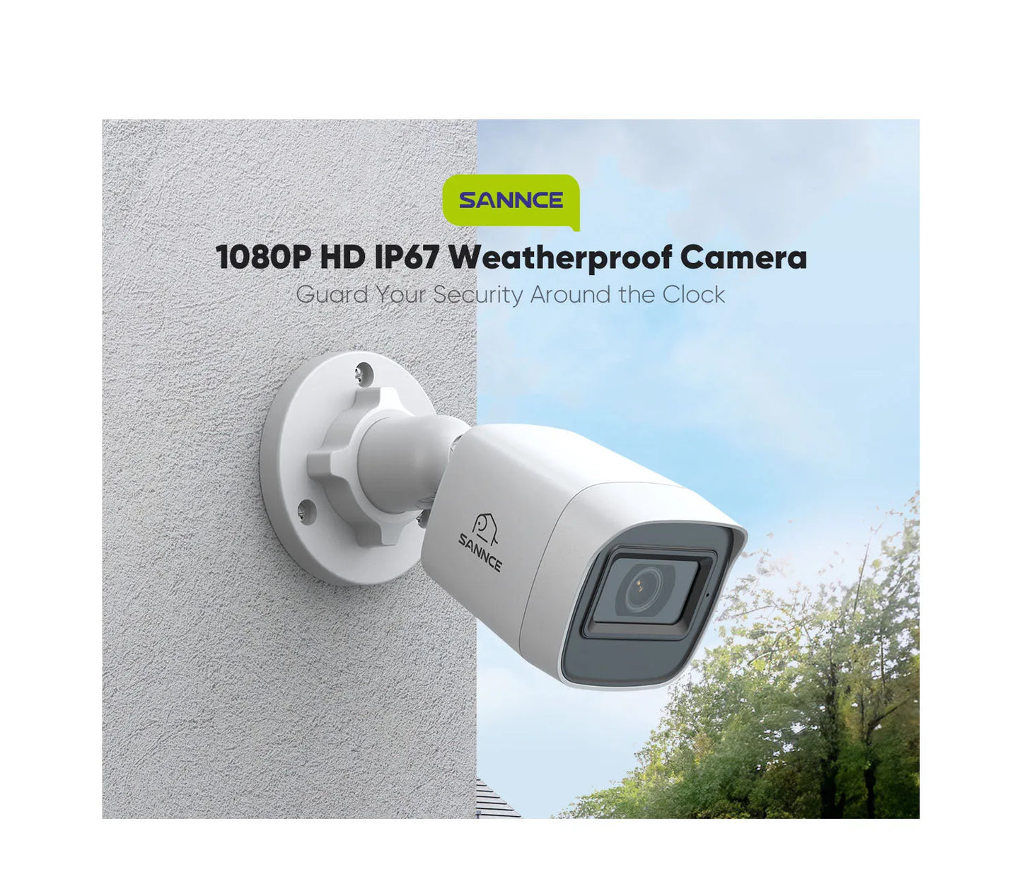 SANNCE 1080P 2MP CCTV Camera | IR‑Cut Night Vision, Audio Recording, Waterproof Housing (White)