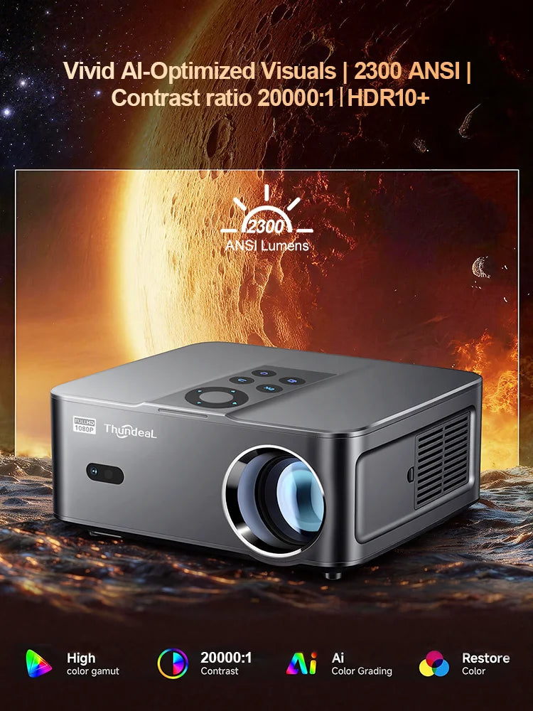 ThundeaL TD98 Mini pametni projektor – takojšnje samodejno ostrenje, naravna ločljivost 1080P Full HD, podpora za 4K, operacijski sistem Android