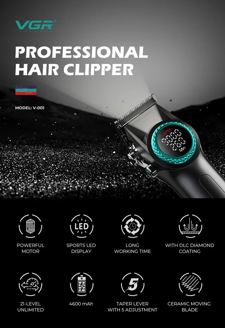 VGR Trimmer Professional Hair Cutting Machine Cordless Hair Clippers Barber Electric Clipper Metal Trimmer for Men V-001 V-977