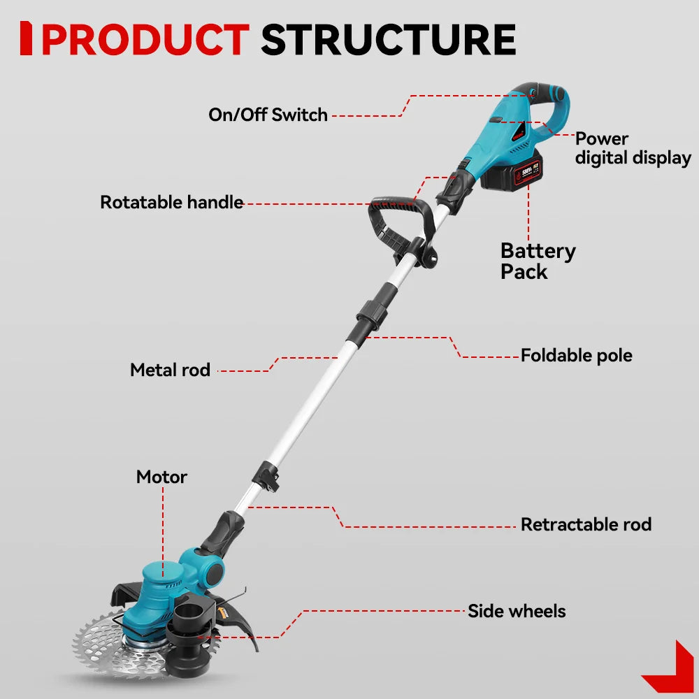 ONEVAN 9" Brushless 36,000 RPM Cordless Grass Trimmer | Foldable Lawn Mower Cutter