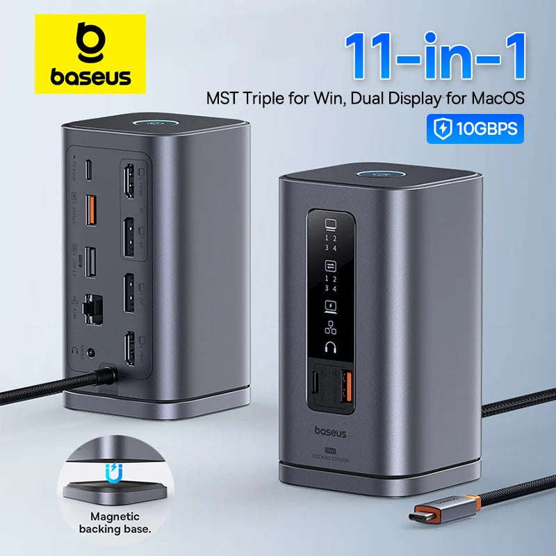 Baseus 11‑in‑1 USB‑C Hub | DP 4K@60Hz, HDMI, Triple Display, RJ45, PD 100W, USB 3.1 Docking Station