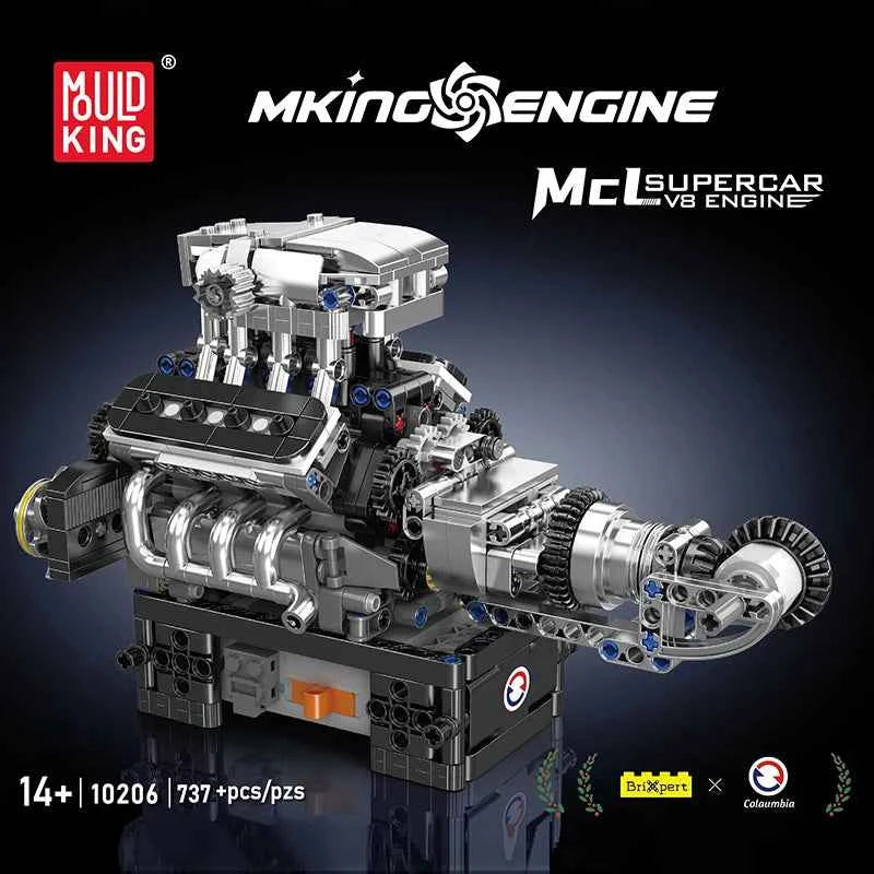 Mould King 10206 Motorized MCL Sport Car V8 Engine Building Set - Limetastore