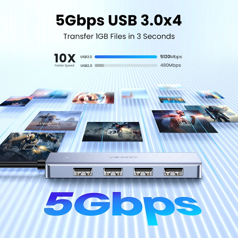 UGREEN USB‑C to USB 3.0 Hub | 4‑Port High‑Speed Splitter for MacBook, iPad & Samsung