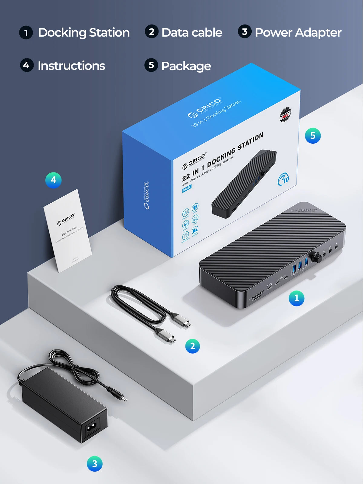 ORICO USB C Docking Station Type C to 8K30Hz DP HDMI-Com 5 Different Display RJ45 PD 22 in 1 Mult Audio 10Gbps HUB for Desktop