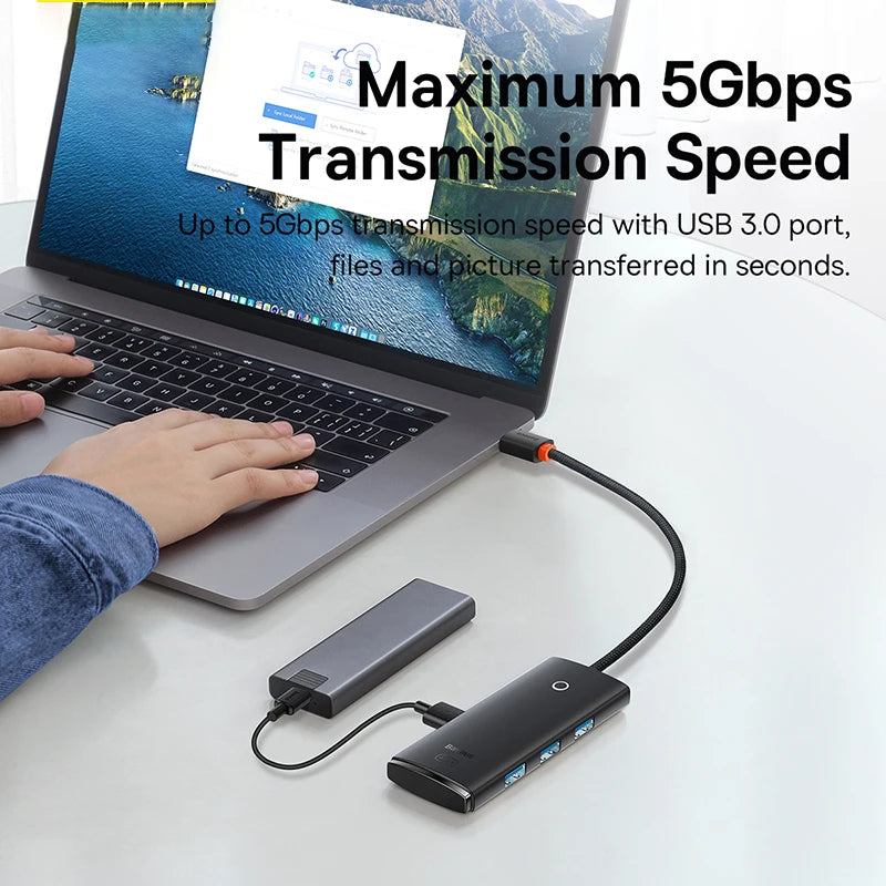 Baseus 4‑in‑1 USB‑C Hub | Type‑C to 4× USB 3.0 5Gbps Splitter Adapter for Laptop & PC