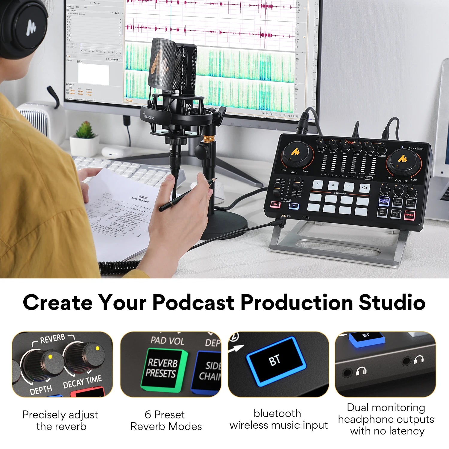 Maono AME2 – All‑in‑One Audio Interface & DJ Mixer | Portable Podcast Studio for Recording, Live Streaming, YouTube, Guitar & PC
