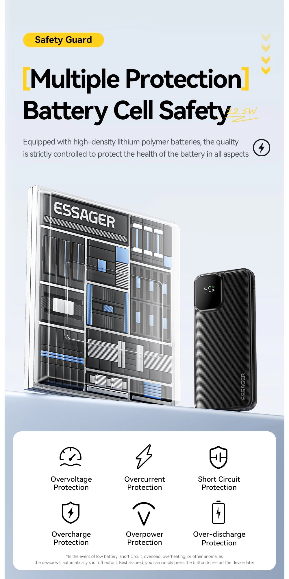 ESSAGER 20000mAh Power Bank with Two Built-in Cables 22.5W PD