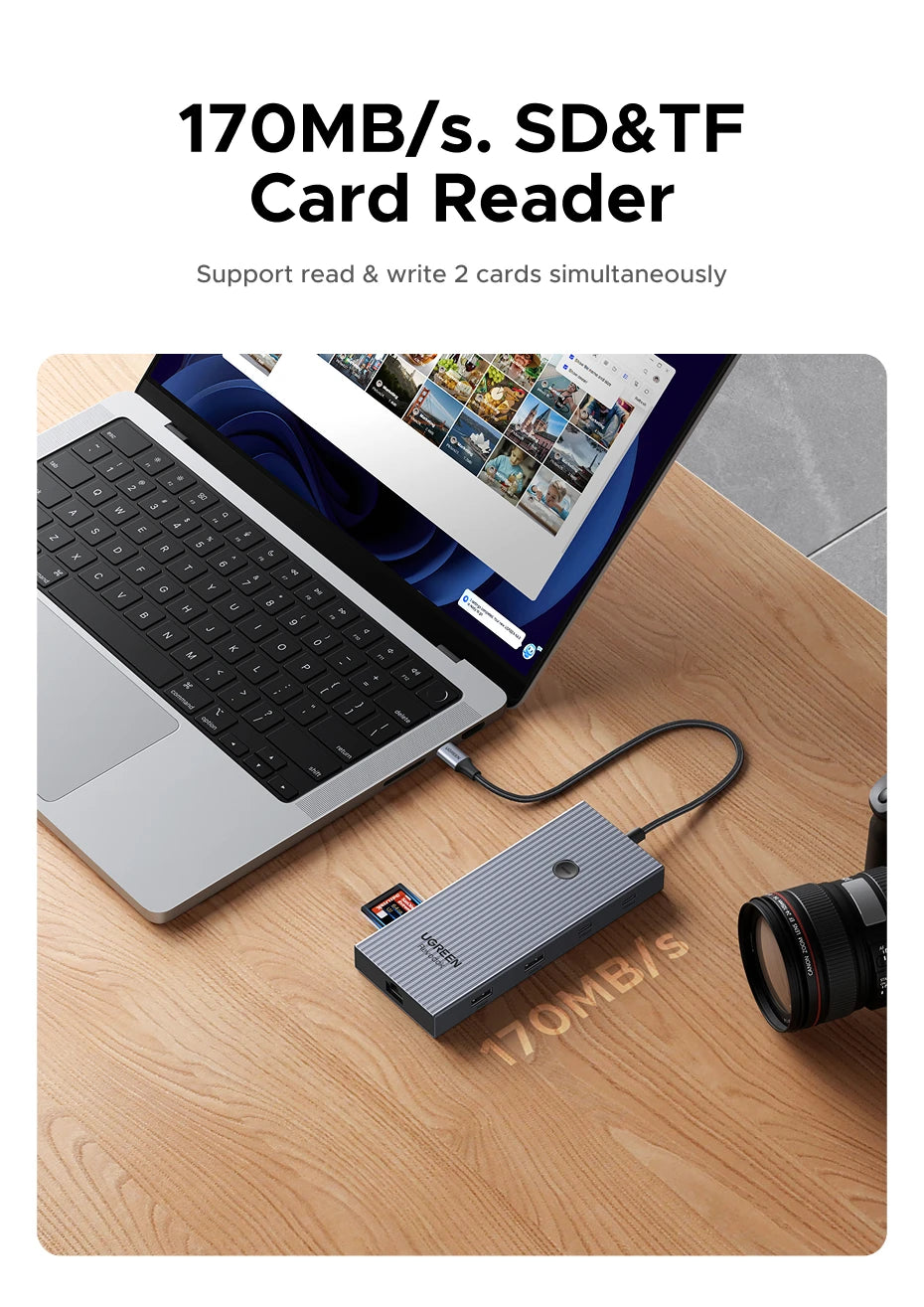 UGREEN 10Gbps USB‑C Hub with 4K60Hz HDMI, Gigabit RJ45, PD100W, SD/TF & USB‑A/C Ports