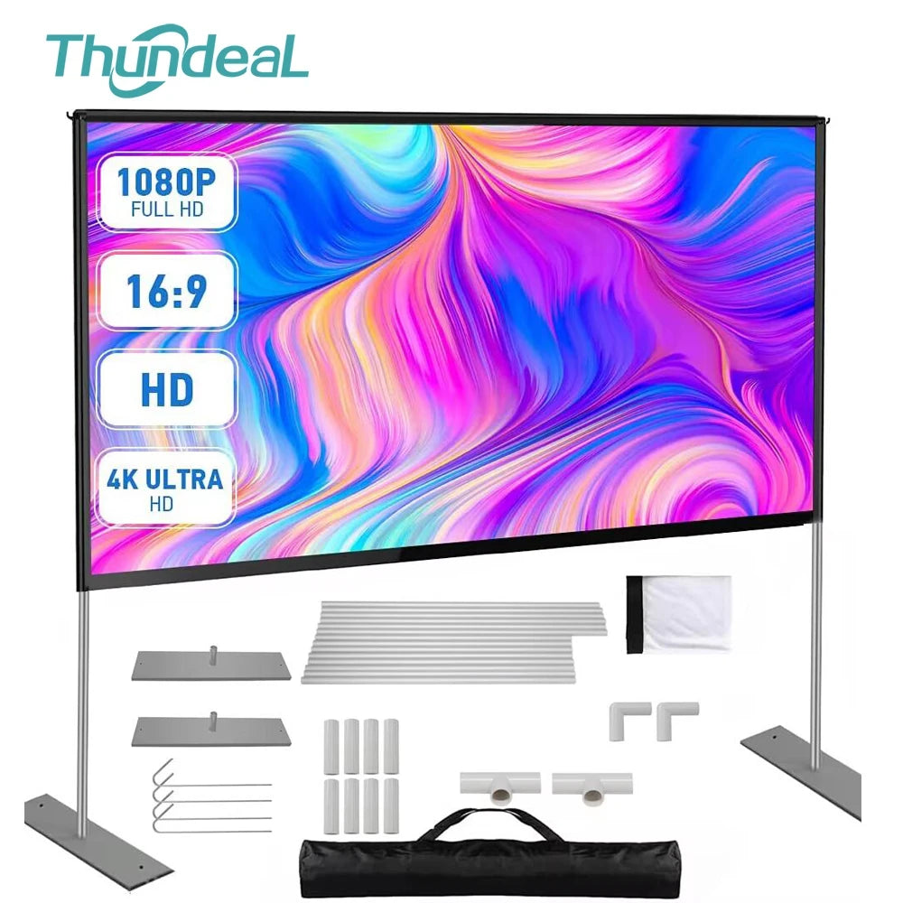 120-inch Premium Portable Projector Screen with Stand – 4K/2K Full HD & 3D Supported