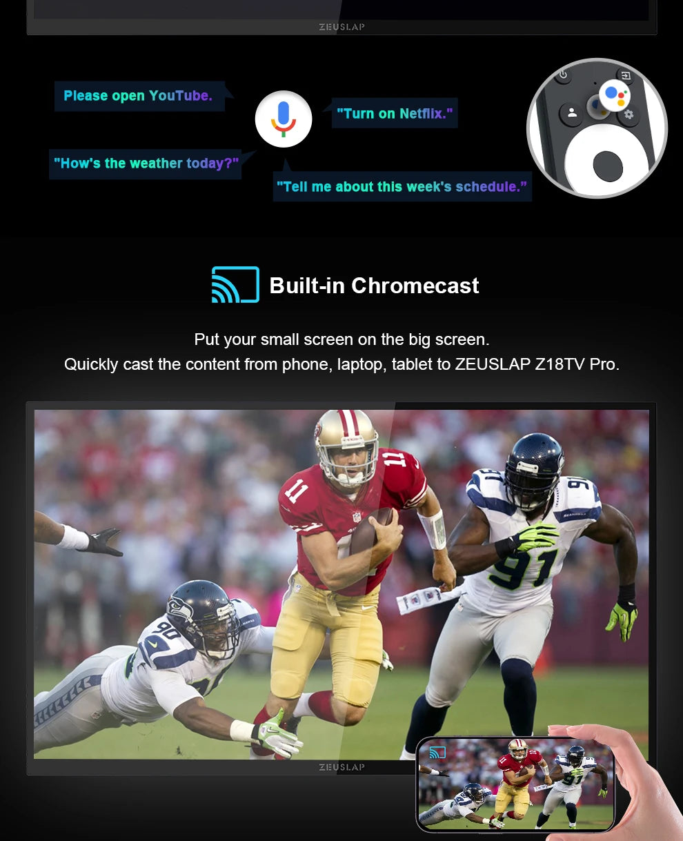 ZEUSLAP 18,5" pametni prenosni zaslon | Google TV, zaslon na dotik, USB‑C in HDMI