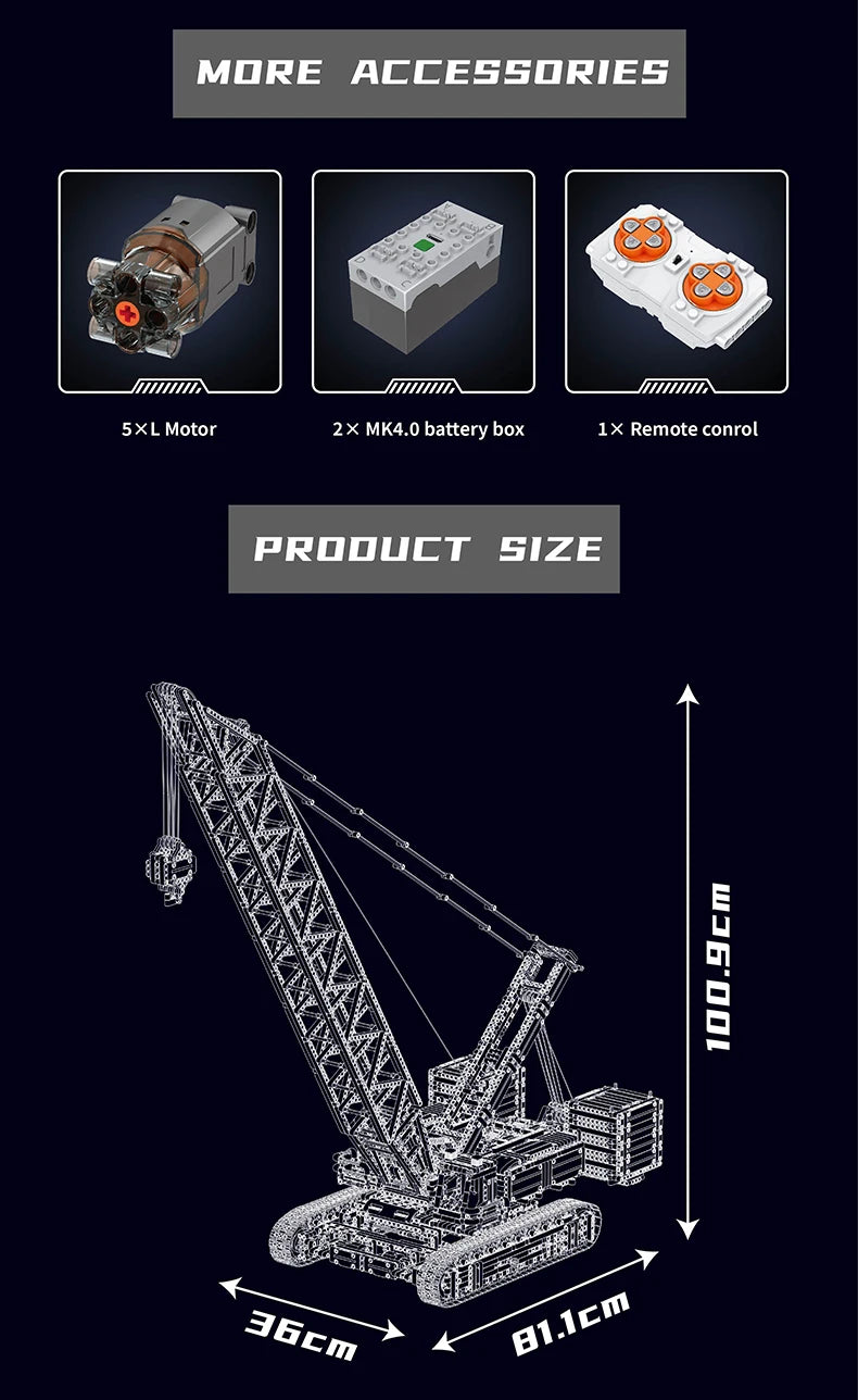 Mould King 17046 RC Wacker 16000 Crawler Crane – Motorized Technical Engineering Crane Building Block Set for Kids & Collectors - Limetastore