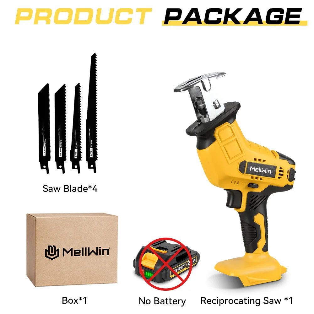 MELLWIN Cordless Electric Reciprocating Saw Multifunction Cut Saw Metal Wood PVC Pipe Cutting Tool For Makita 18VBattery Pin - Limetastore