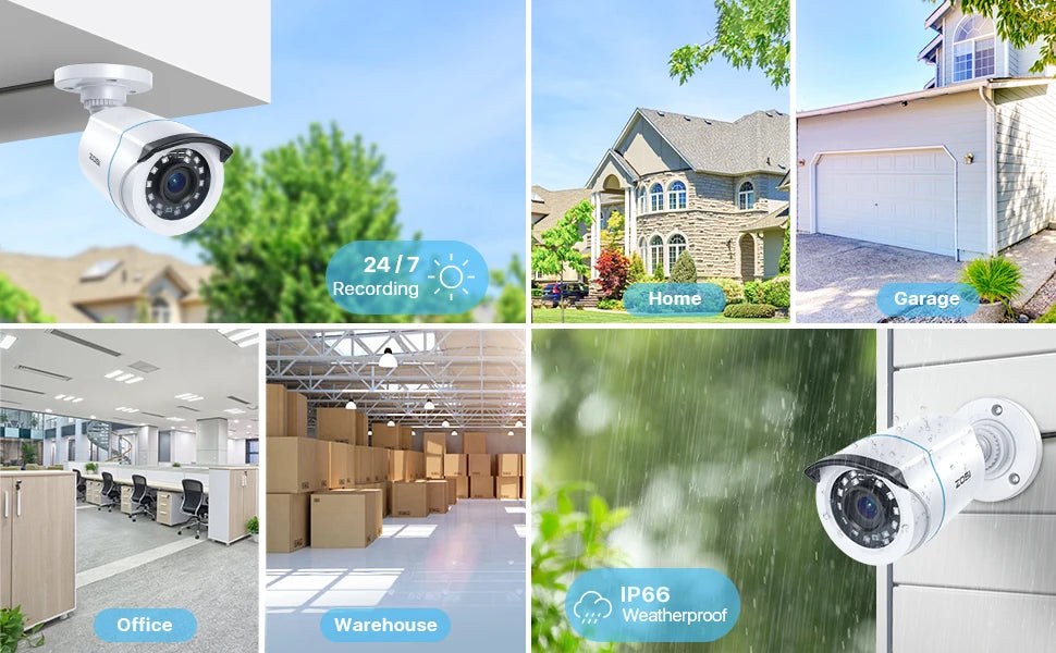 ZOSI 1080p 2MP 4‑in‑1 Security Bullet Camera – H.265, IR Night Vision, Weatherproof Outdoor