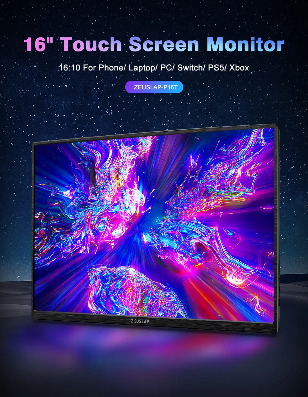 ZEUSLAP 16-palčni prenosni zaslon na dotik | 1200P IPS, 100 % sRGB, USB‑C in HDMI