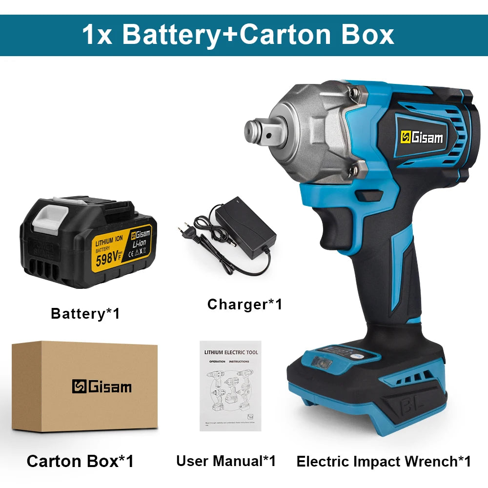 Gisam 1200N.m Brushless Impact Wrench 1/2" for Makita 18V