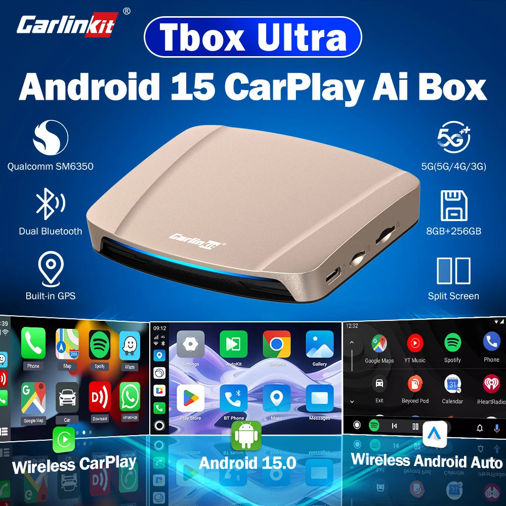 CarlinKit Tbox‑Ultra Android 15 8+128GB Wireless CarPlay AI Box
