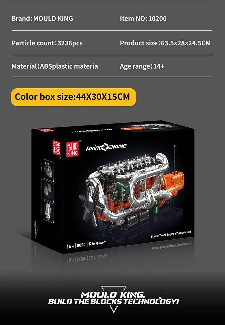 Mould King 10200 Motorized Heavy Truck Engine & Transmission Building Set - Limetastore