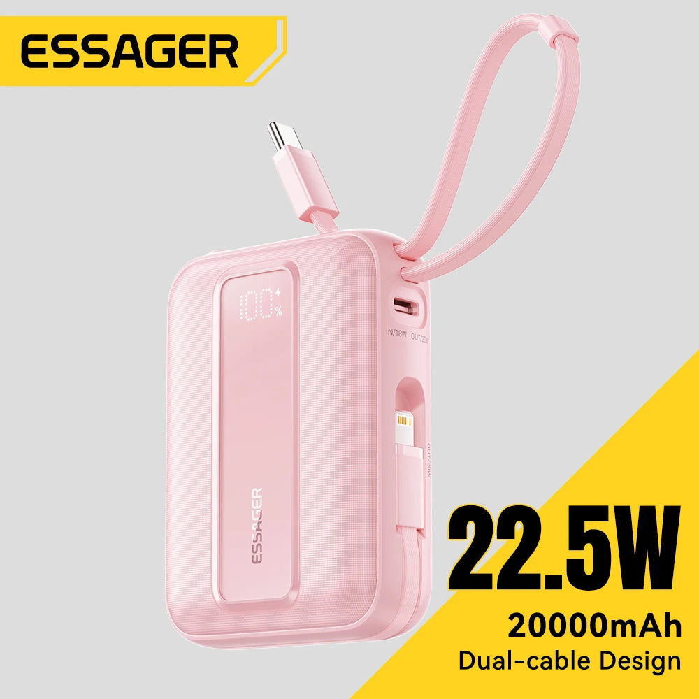 ESSAGER Mini Power Bank 20000mAh with Cables 22.5W PD