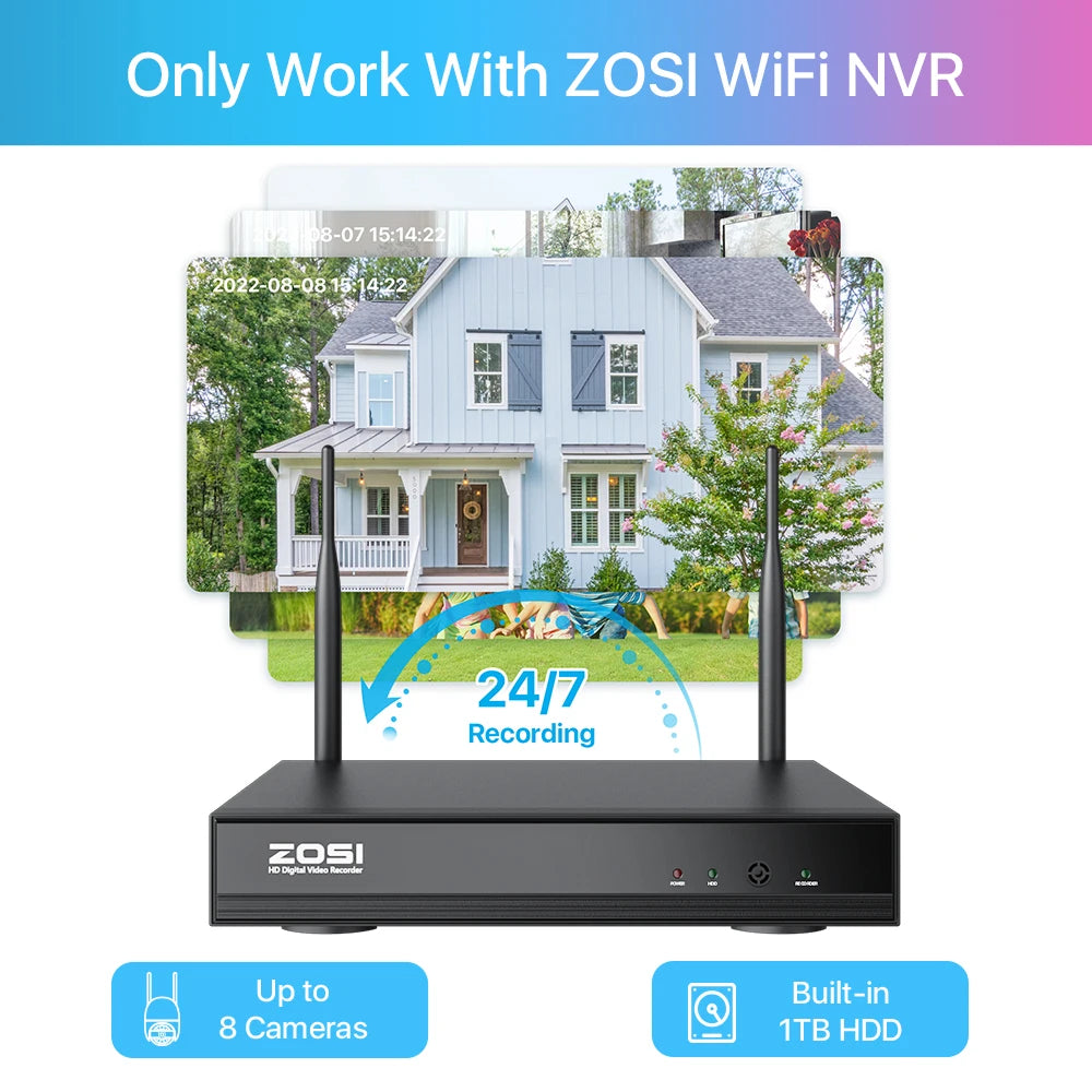 ZOSI 2K 3MP Pan/Tilt Outdoor WiFi PTZ Camera – Add‑On Camera for ZOSI NVR Systems