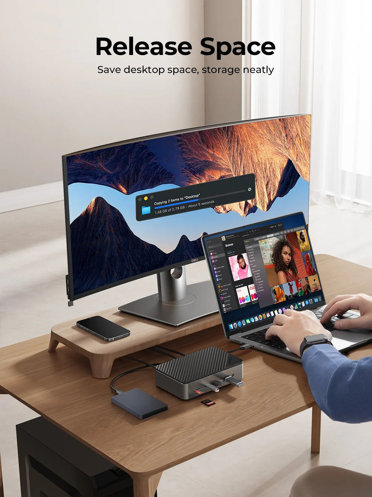 ORICO 10‑in‑1 Docking Station Deck with Dual M.2 NVMe SSD Enclosure, 3.5" Hard Drive Bay