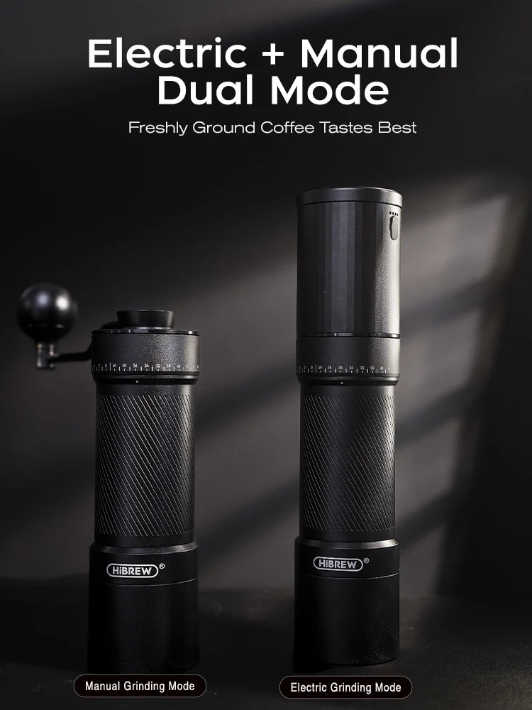 HiBREW G4C – 2-v-1 ročni in električni mlinček za kavo | 40 mm titanovi stožčasti mlinček | Prenosen visokonatančni mlinček za espresso