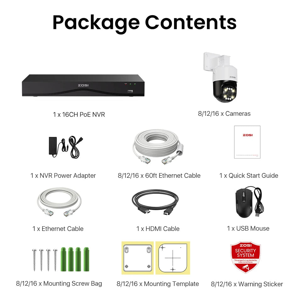 ZOSI 4K 32CH PoE Security Camera System – 8MP AI Human/Vehicle Detection, Dual‑Disk NVR & Auto‑Tracking