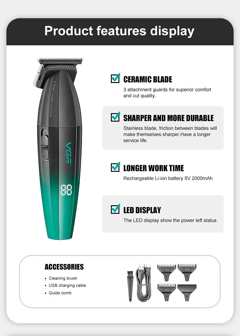 VGR Hair Trimmer Professional Hair Cutting Machine Electric Hair Clipper Shaver Barber Metal Trimmer for Men V-003 V-906 V-308