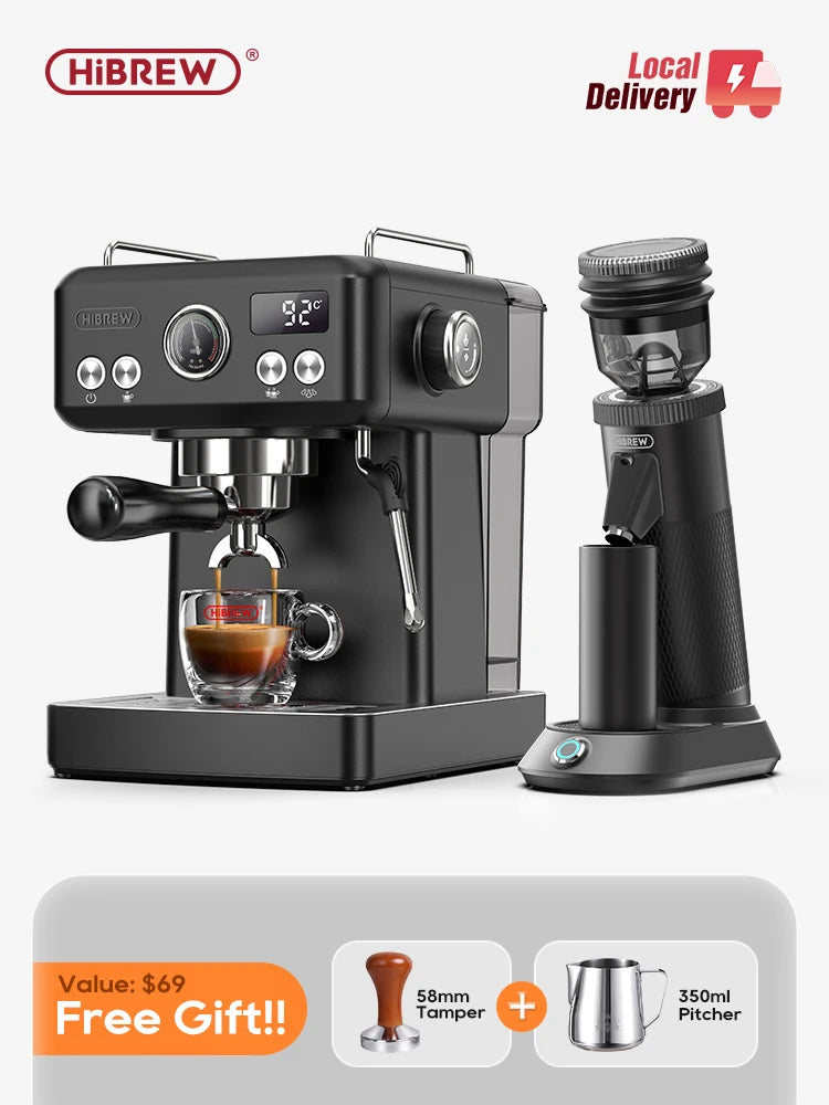 HiBREW H10A – Professional Black Espresso Machine | Adjustable Temperature & Volume | Pre‑Brewing System
