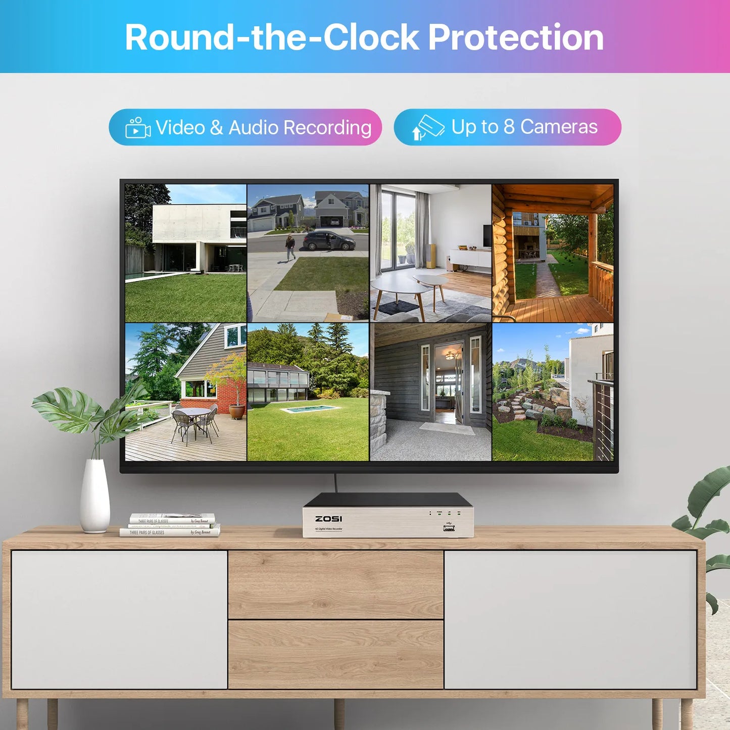 ZOSI 8CH 1080P Wired Security Camera System – H.265+ 5MP Lite DVR Recorder with 2MP Indoor/Outdoor