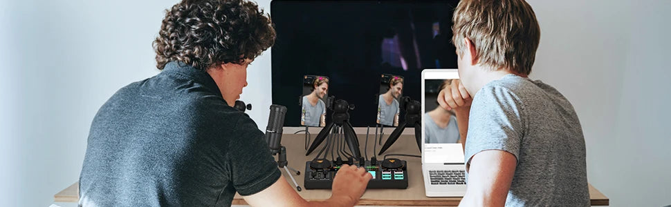 MaonoCaster AM200‑S1 – All‑in‑One Podcast Studio Audio Interface | Sound Card + Microphone Kit for Live Streaming, Recording, YouTube, PC & Phone