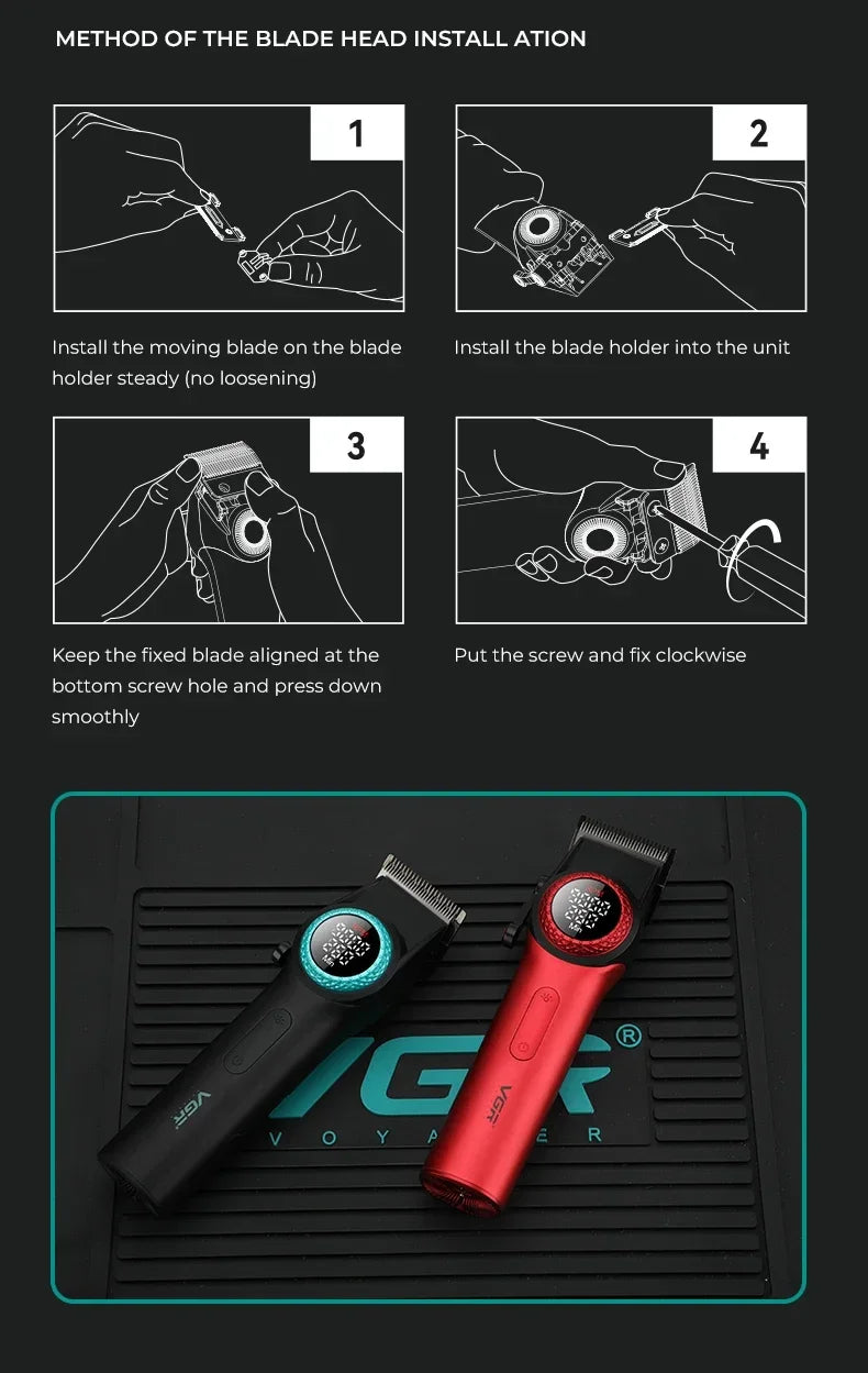 VGR Trimmer Professional Hair Cutting Machine Cordless Hair Clippers Barber Electric Clipper Metal Trimmer for Men V-001 V-977