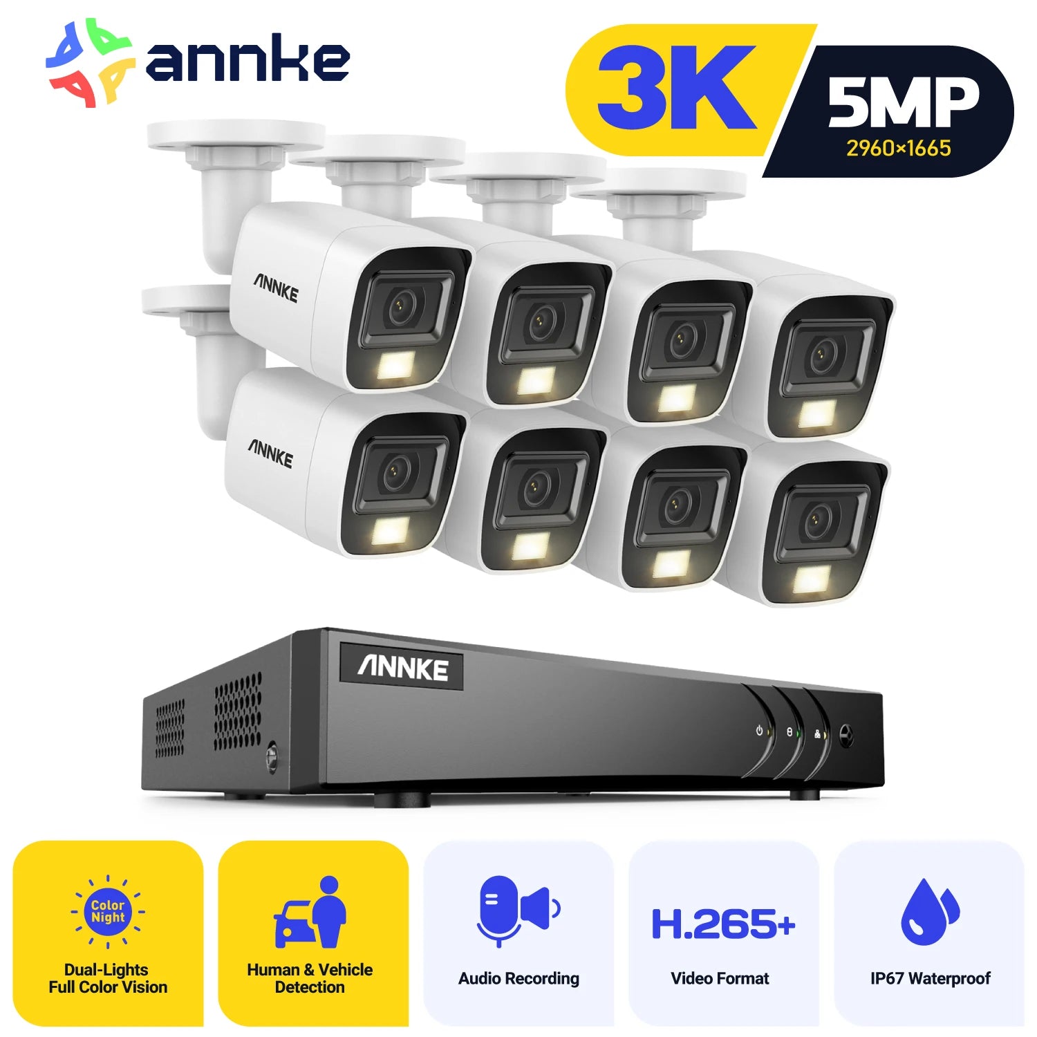 ANNKE 5MP Lite CCTV System | H.265+ 8CH DVR, 3K Analog Cameras, Color Night Vision