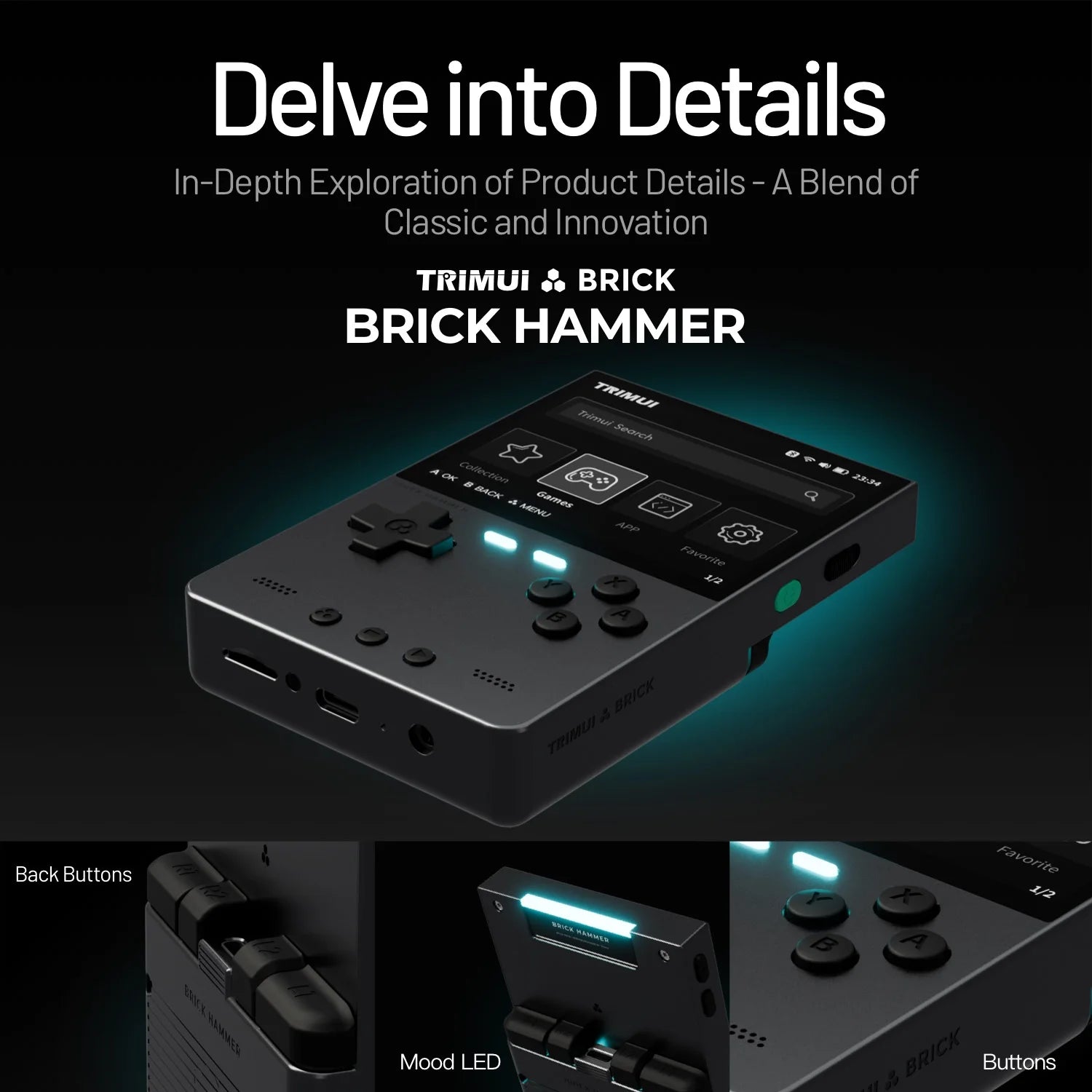 TRIMUI Brick Hammer Portable Handheld Game Player CNC Full Metal 3.2'' IPS Screen Retro Games Linux System Video Gaming Device - Limetastore